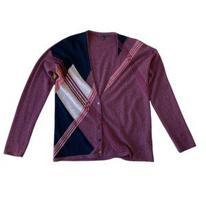 Benetton Argyle Print Wool Blend Cardigan